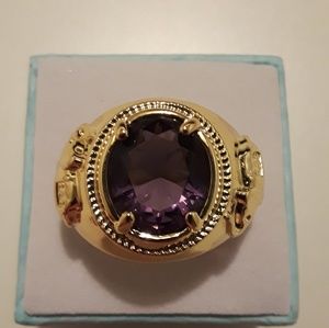 Gold tone amethyst gemstone ring brand new